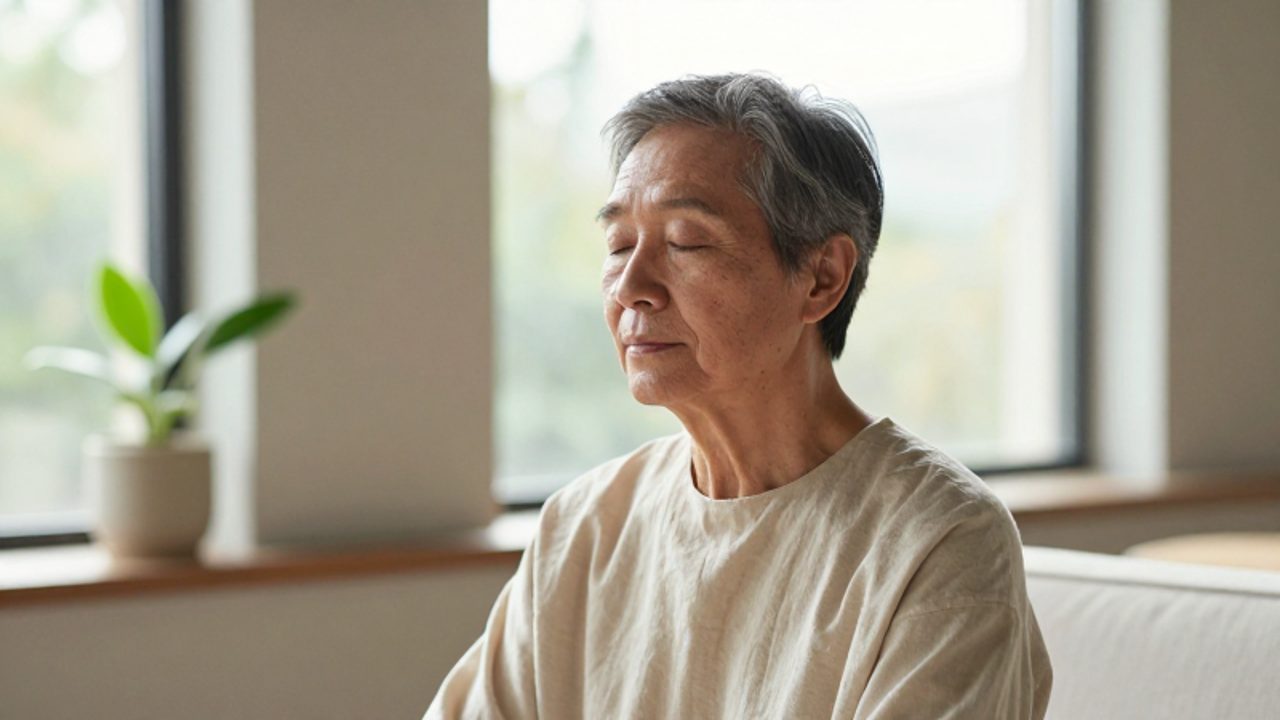 Persona de mediana edad con expresión serena en un momento de reflexión tranquila en una habitación iluminada por la luz natural.